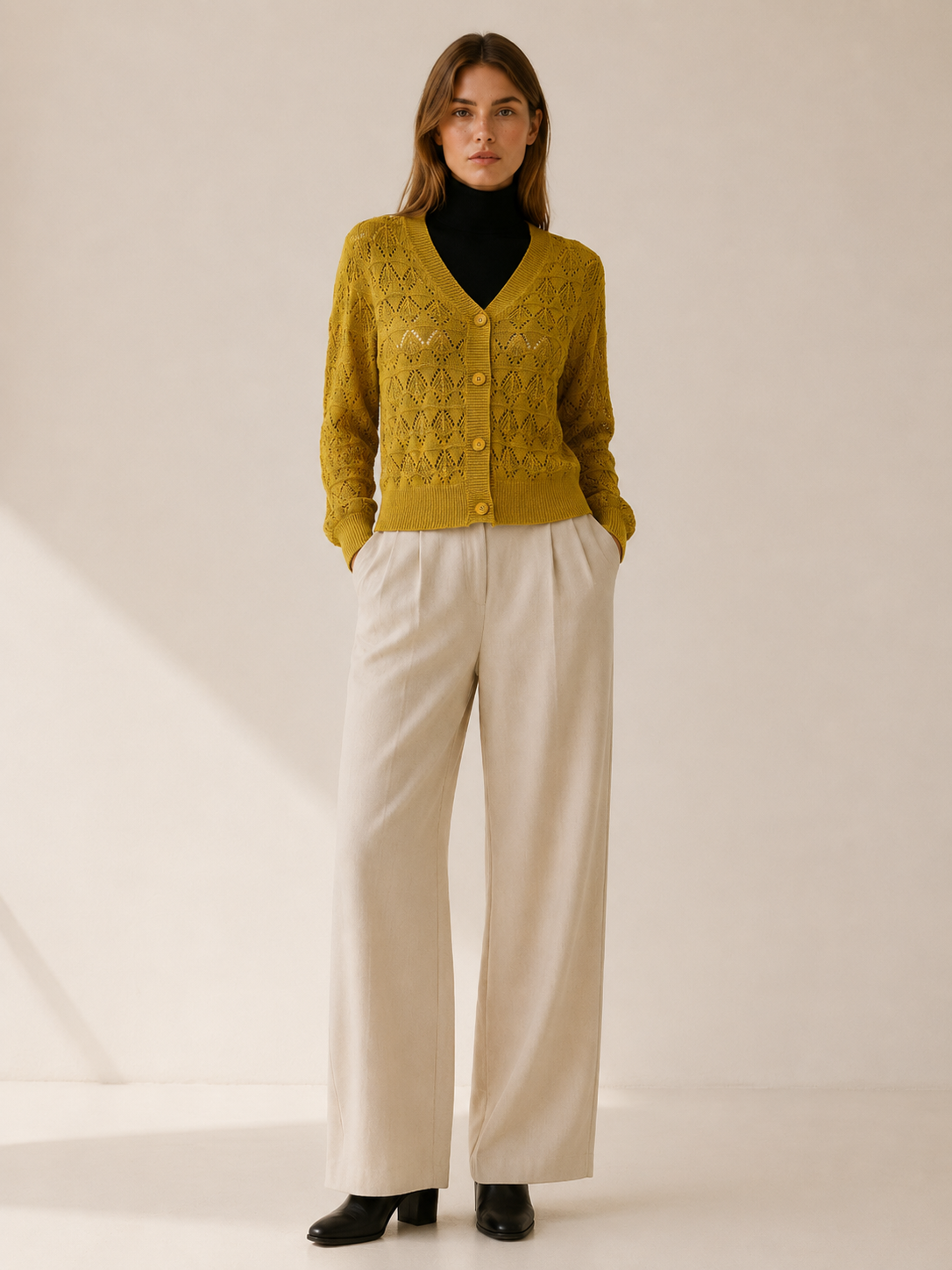 Phoebe | Openwork Cardigan with V-Neck and Button Front