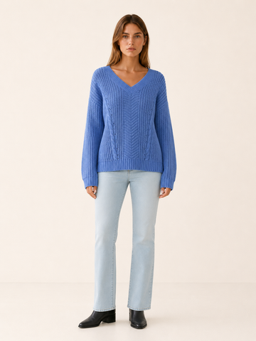 Prynella | V Neck Jumper with Textured Pattern and Relaxed Fit
