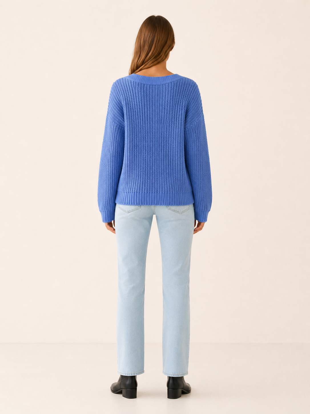 Prynella | V Neck Jumper with Textured Pattern and Relaxed Fit