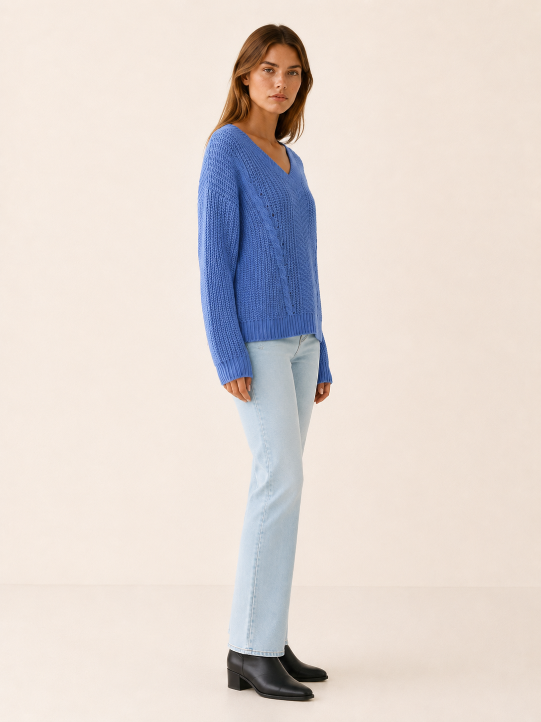 Prynella | V Neck Jumper with Textured Pattern and Relaxed Fit