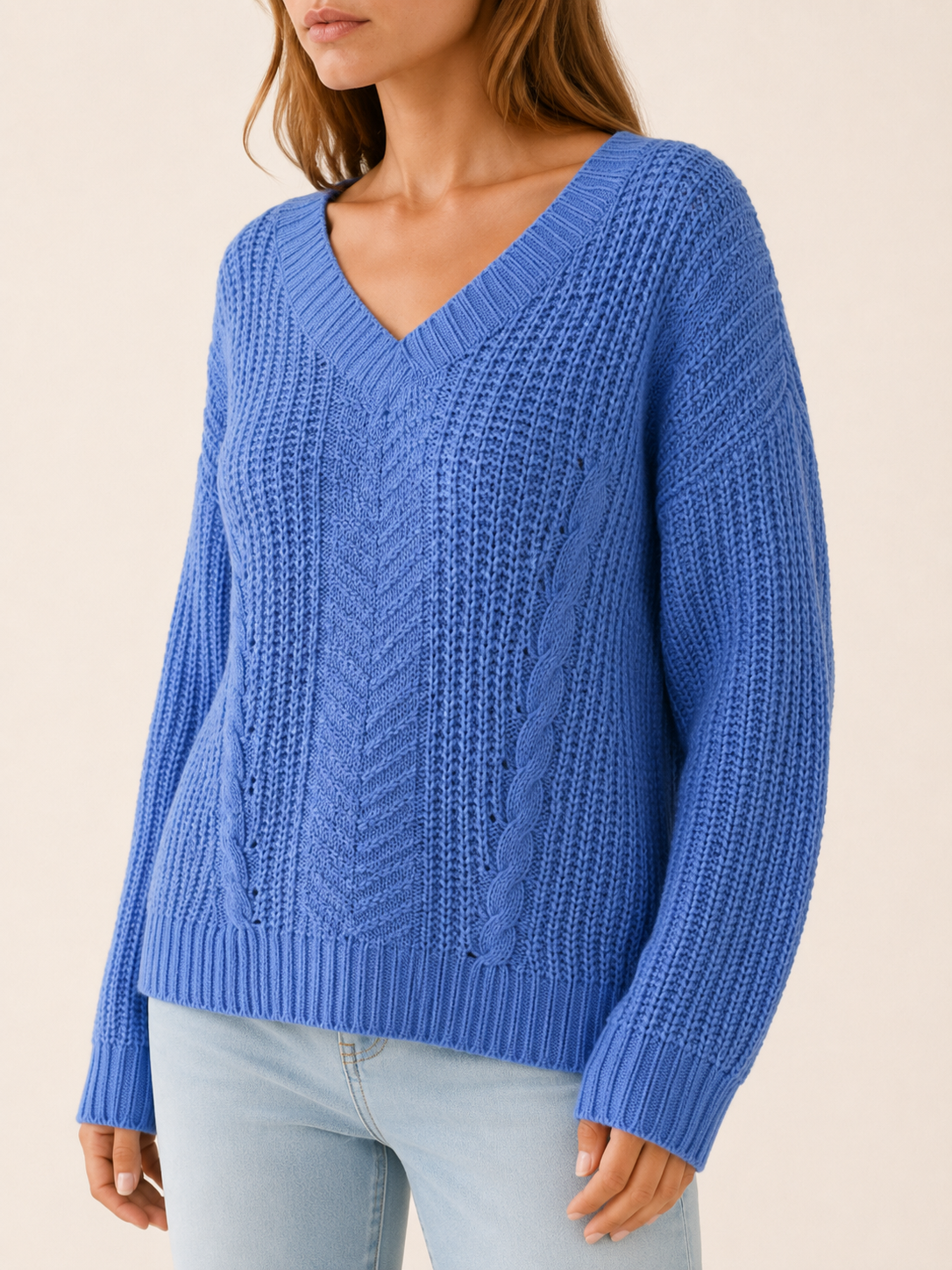 Prynella | V Neck Jumper with Textured Pattern and Relaxed Fit