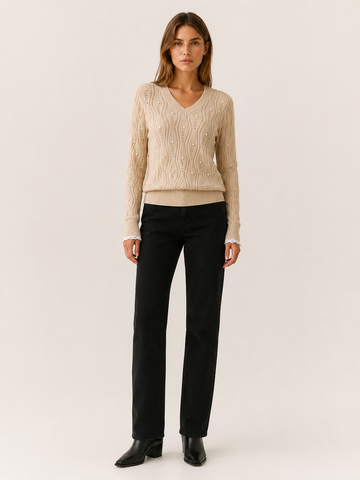 Quessara | V Neck Sweater with Pearl Detail