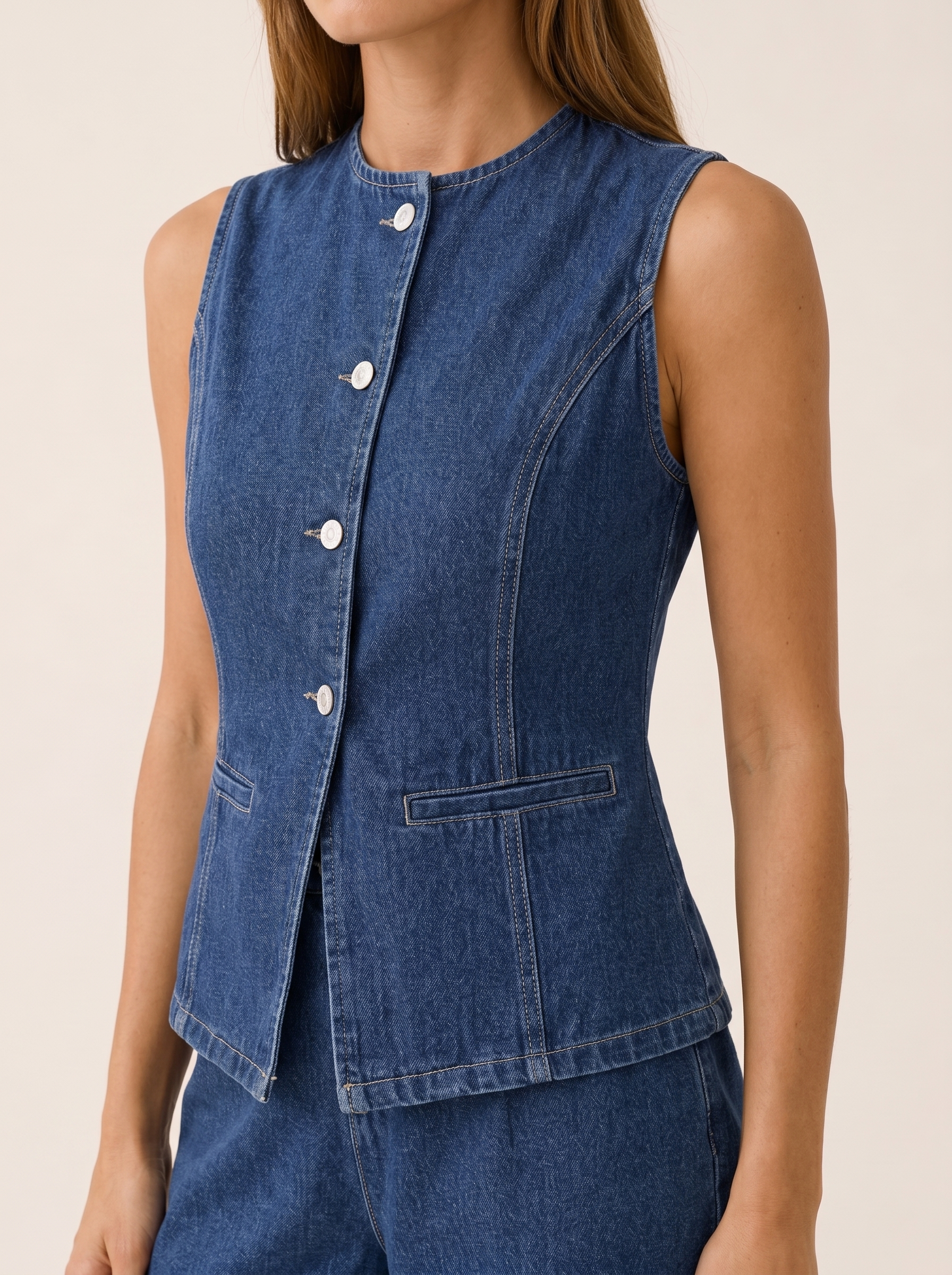 Raisa | Denim Co Ord Set with Sleeveless Vest and Shorts