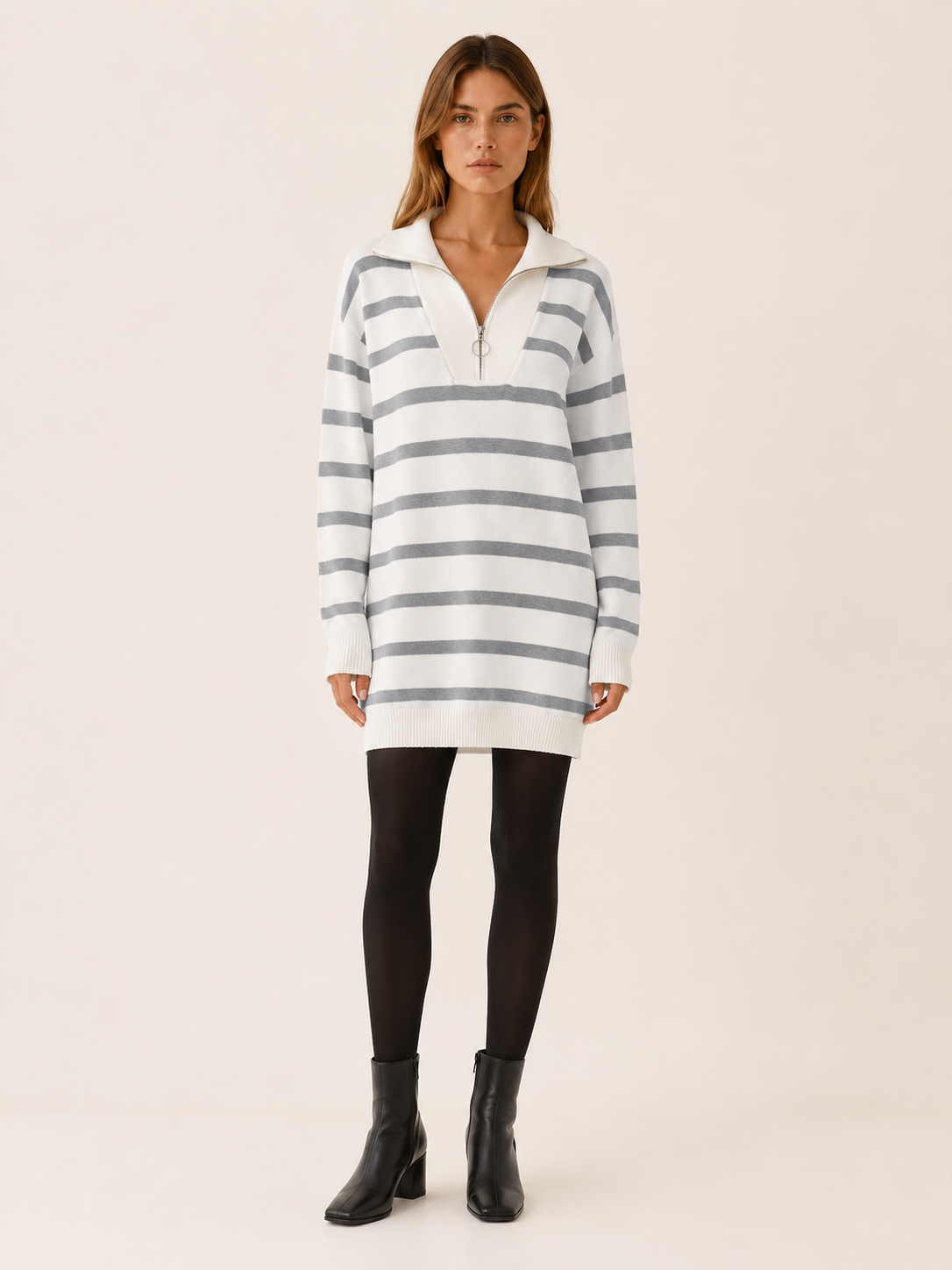 Ravessia | Jumper Dress with Quarter Zip and Striped Detail
