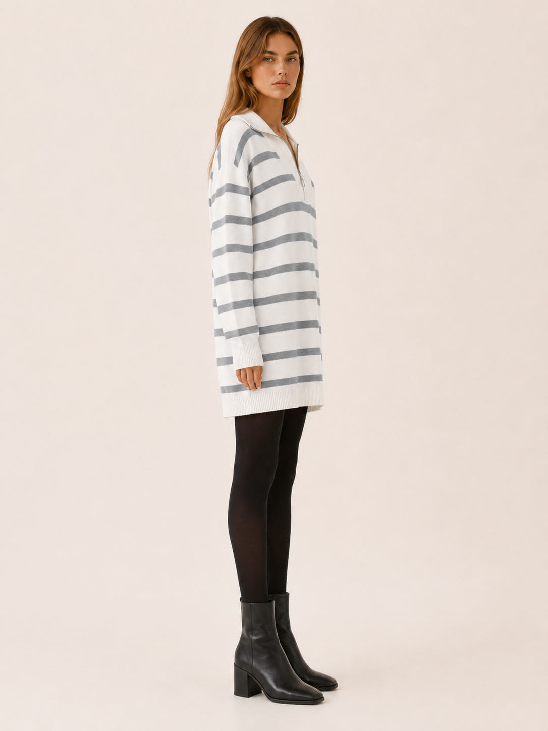 Ravessia | Jumper Dress with Quarter Zip and Striped Detail