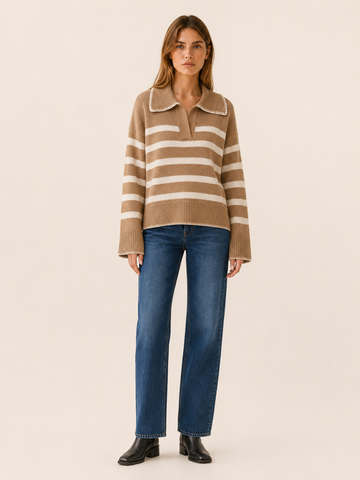 Rhiannon | Striped Jumper with V-Neck Collar and Wide Sleeves