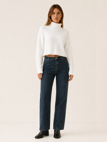 Rhosara | Cropped Jumper with Roll Neck and Dropped Shoulders