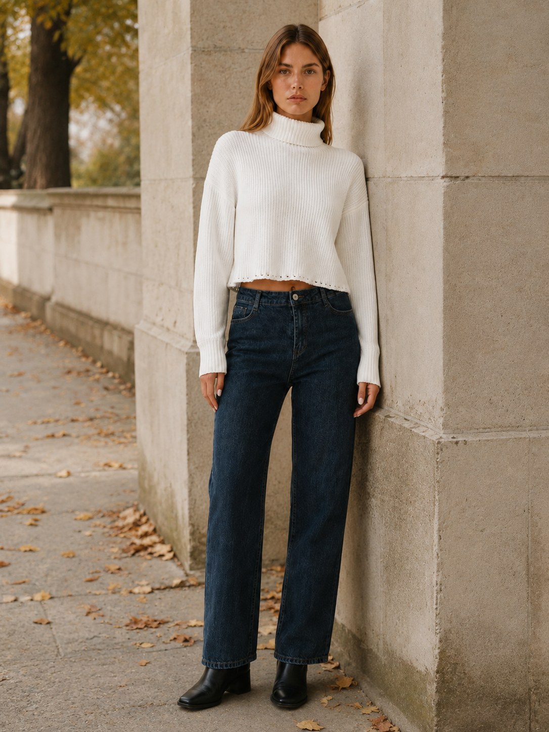 Rhosara | Cropped Jumper with Roll Neck and Dropped Shoulders