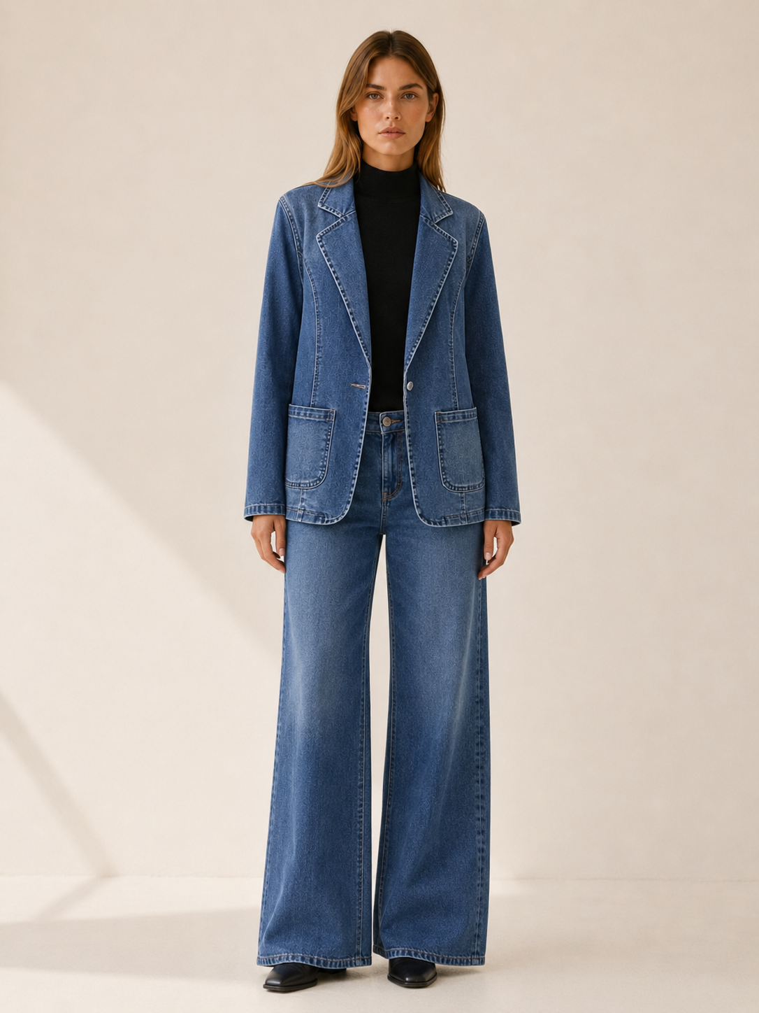 Rhoswen | Women's Notched Lapel Denim Jacket