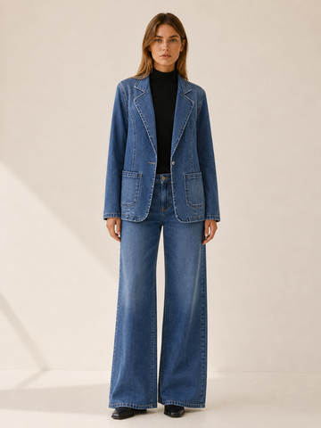 Rhoswen | Women's Notched Lapel Denim Jacket