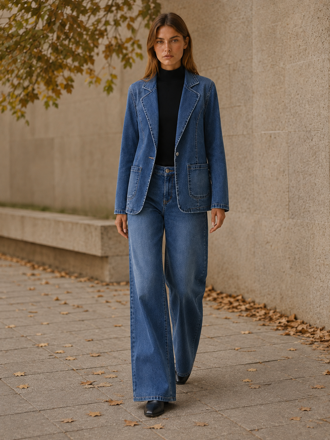 Rhoswen | Women's Notched Lapel Denim Jacket