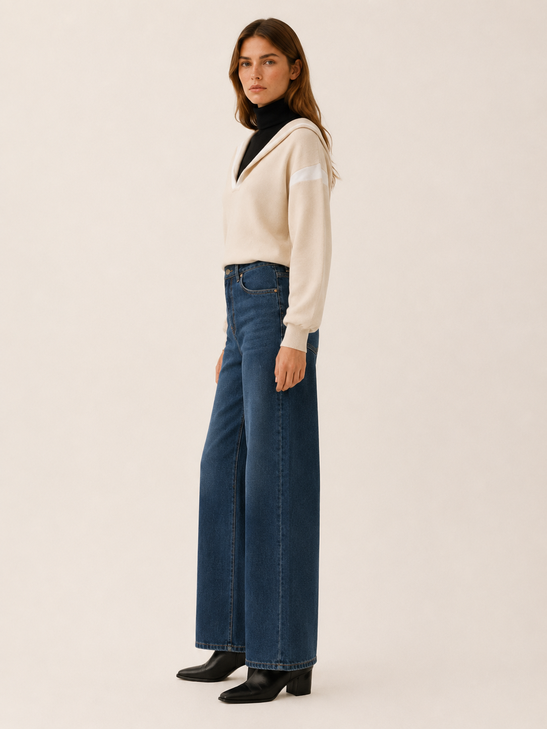 Rhyvella | Hooded Jumper with Contrast Trim and Layered Neckline