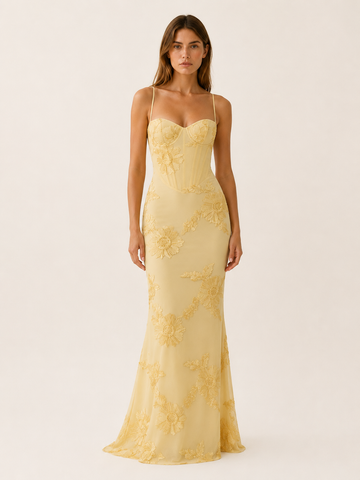 Rilana | Floral Corset Maxi Dress with Lace-Up Back