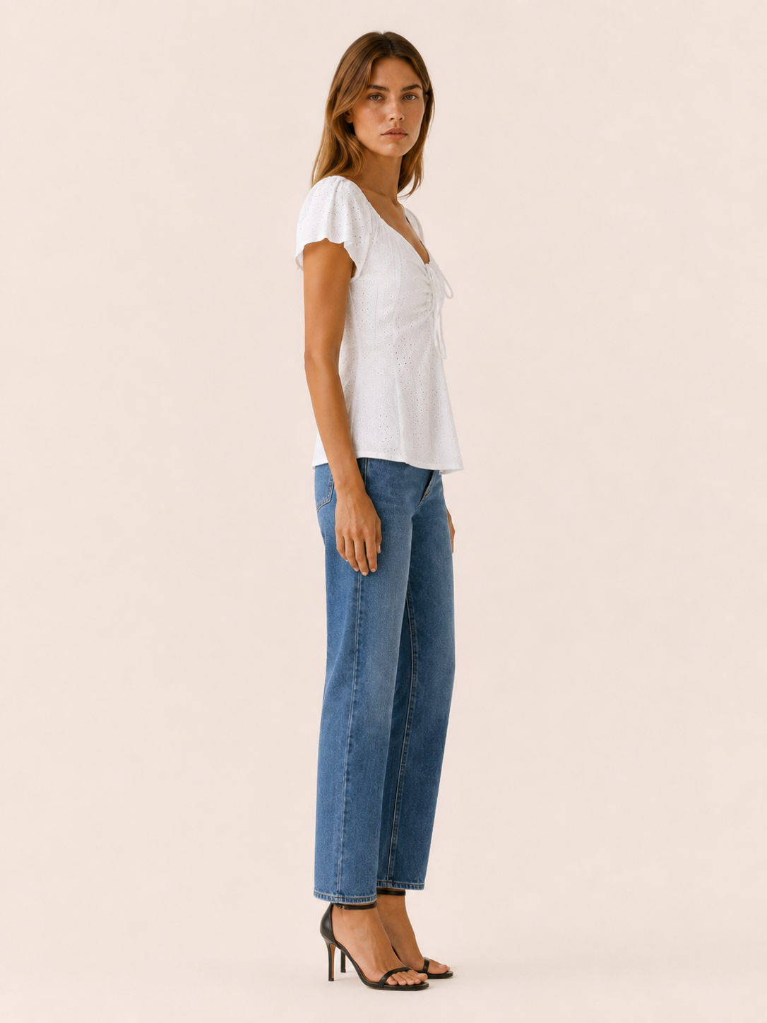 Romina | Eyelet Blouse with Puff Sleeves and Tie Front