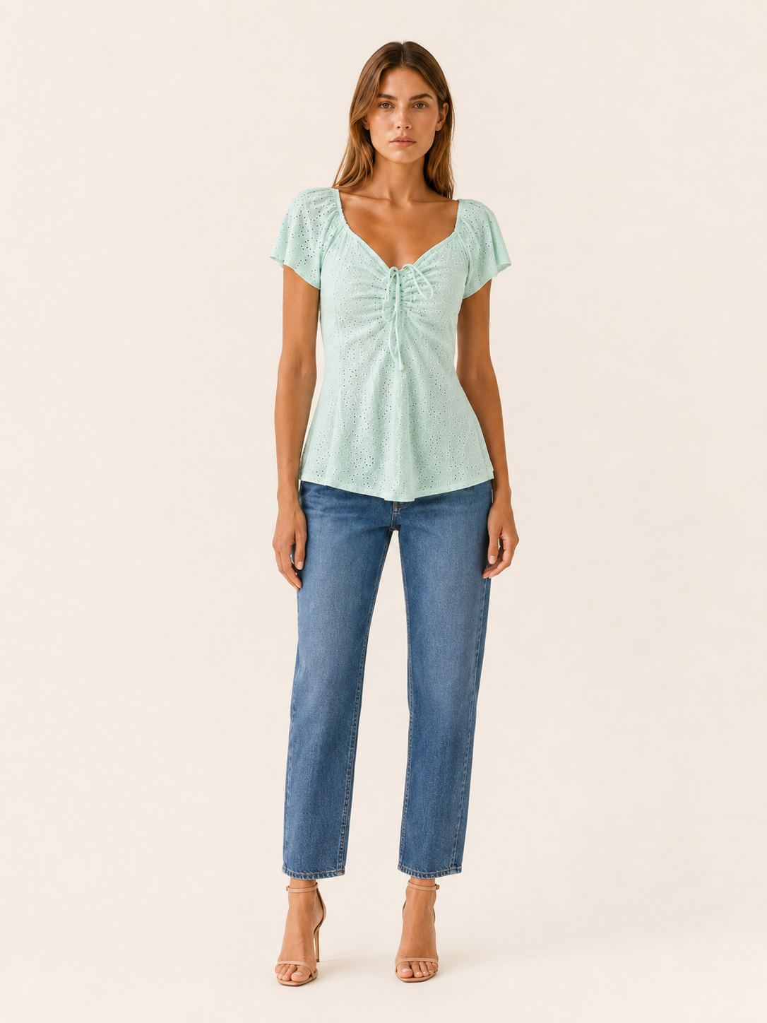 Romina | Eyelet Blouse with Puff Sleeves and Tie Front