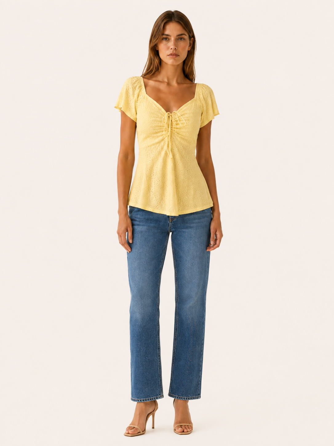 Romina | Eyelet Blouse with Puff Sleeves and Tie Front