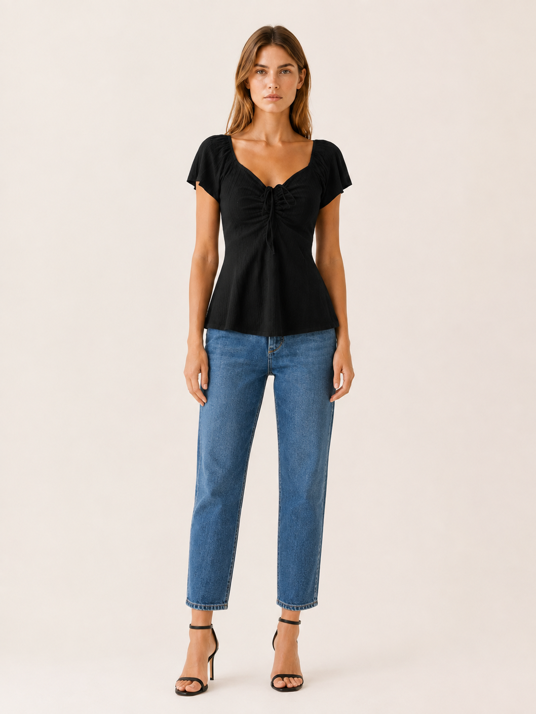 Romina | Eyelet Blouse with Puff Sleeves and Tie Front