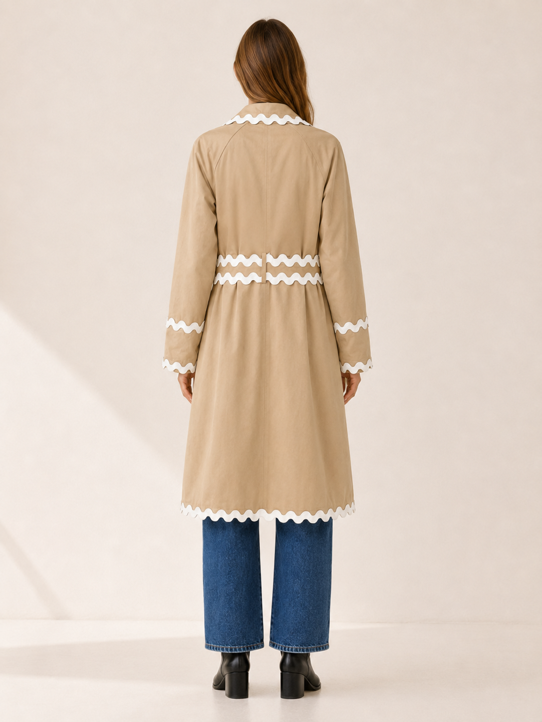 Rosalie | Women’s Trench Coat with Scalloped Trim