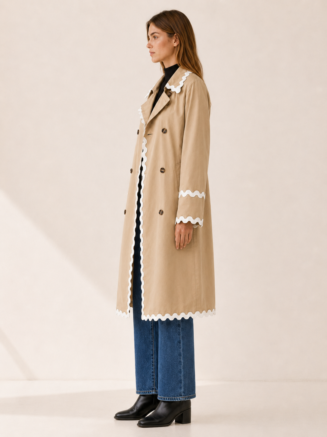 Rosalie | Women’s Trench Coat with Scalloped Trim