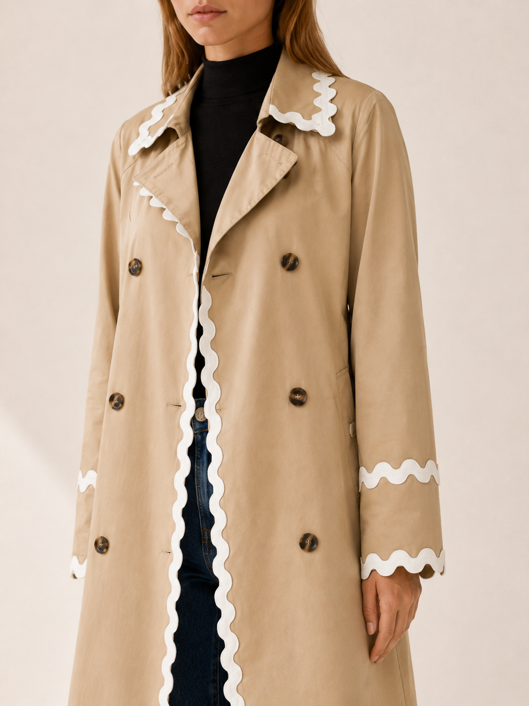 Rosalie | Women’s Trench Coat with Scalloped Trim