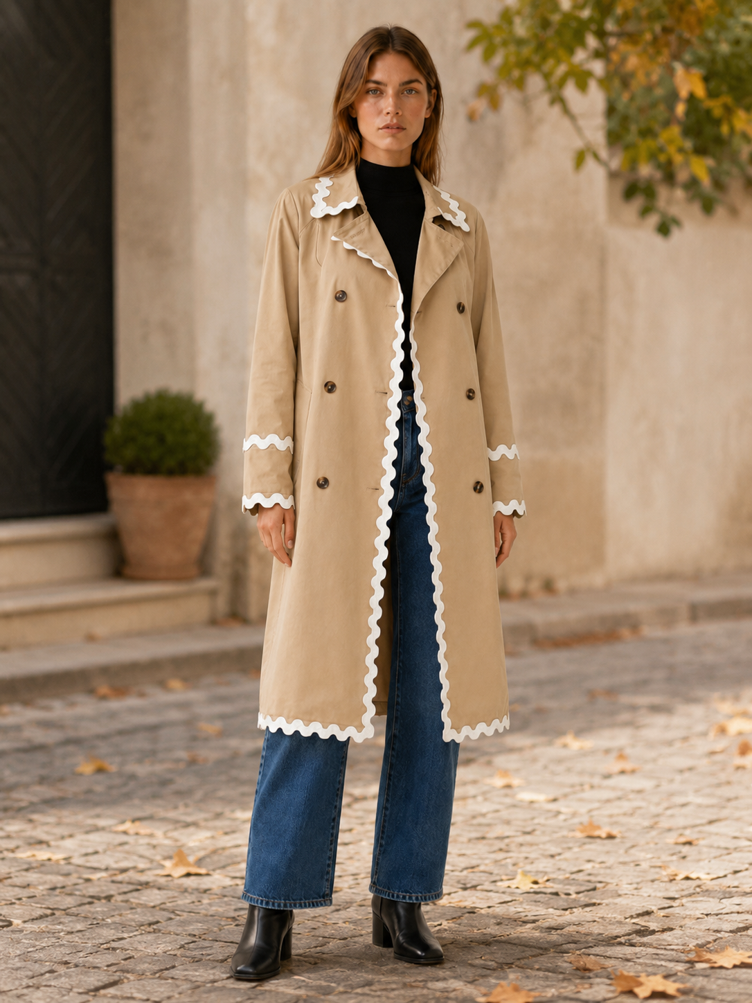 Rosalie | Women’s Trench Coat with Scalloped Trim