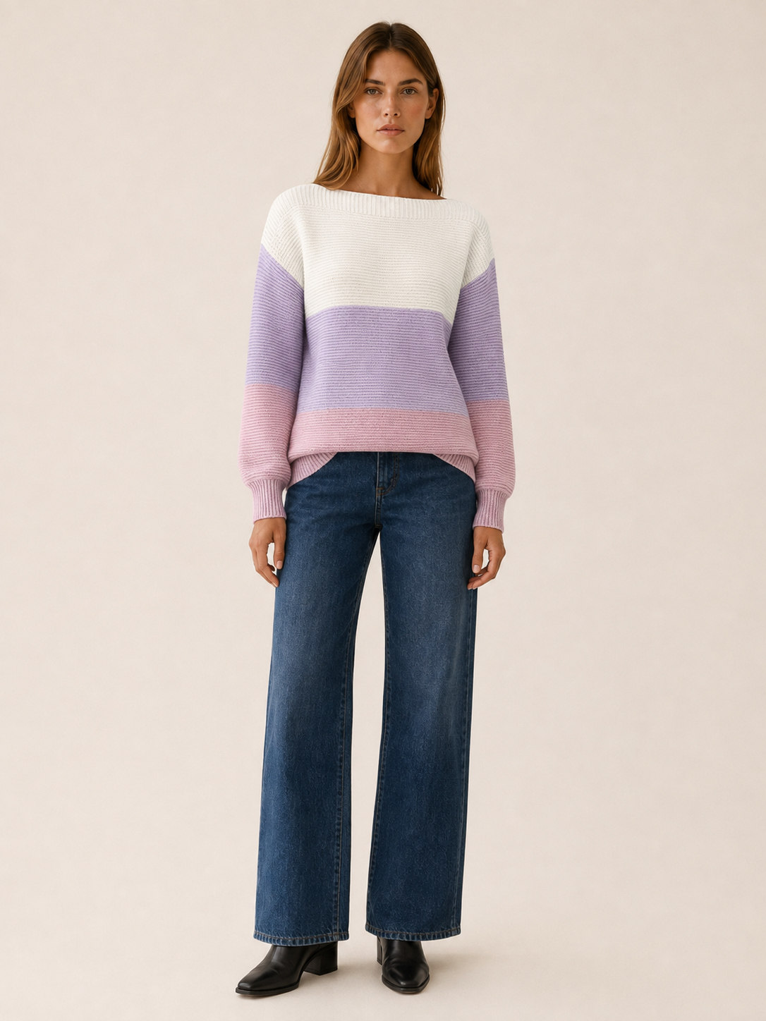 Rovelisse | Women's Panelled Boat Neck Jumper