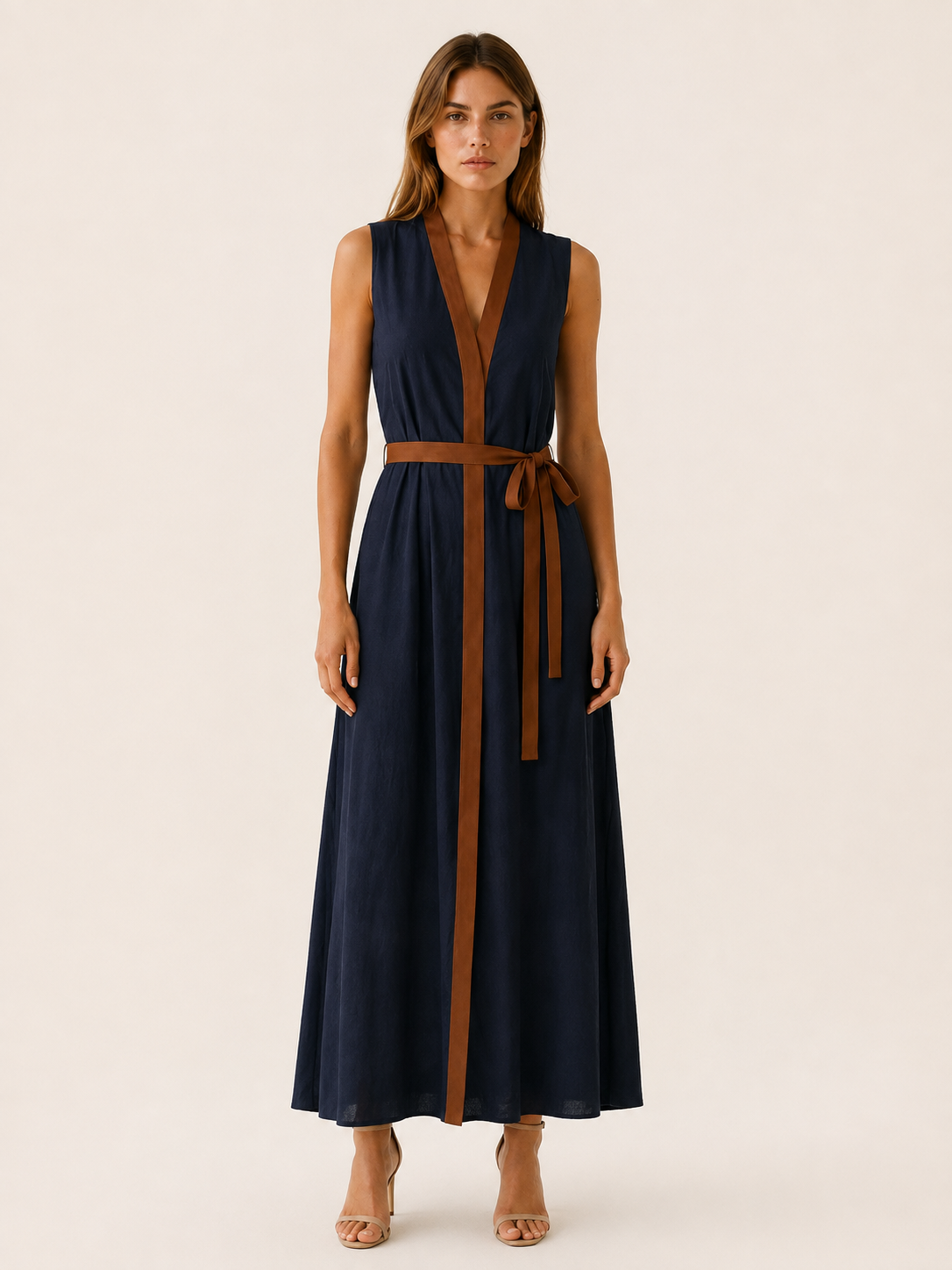Rovelle | Sleeveless Wrap Maxi Dress with Contrast Trim