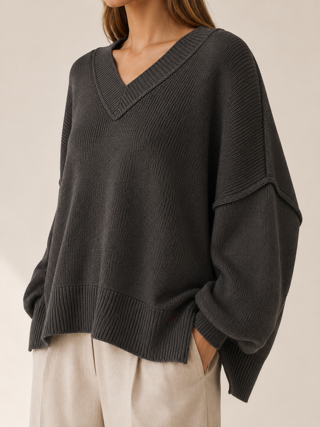 Rowena | V-Neck Jumper with Oversized Fit and Balloon Sleeves