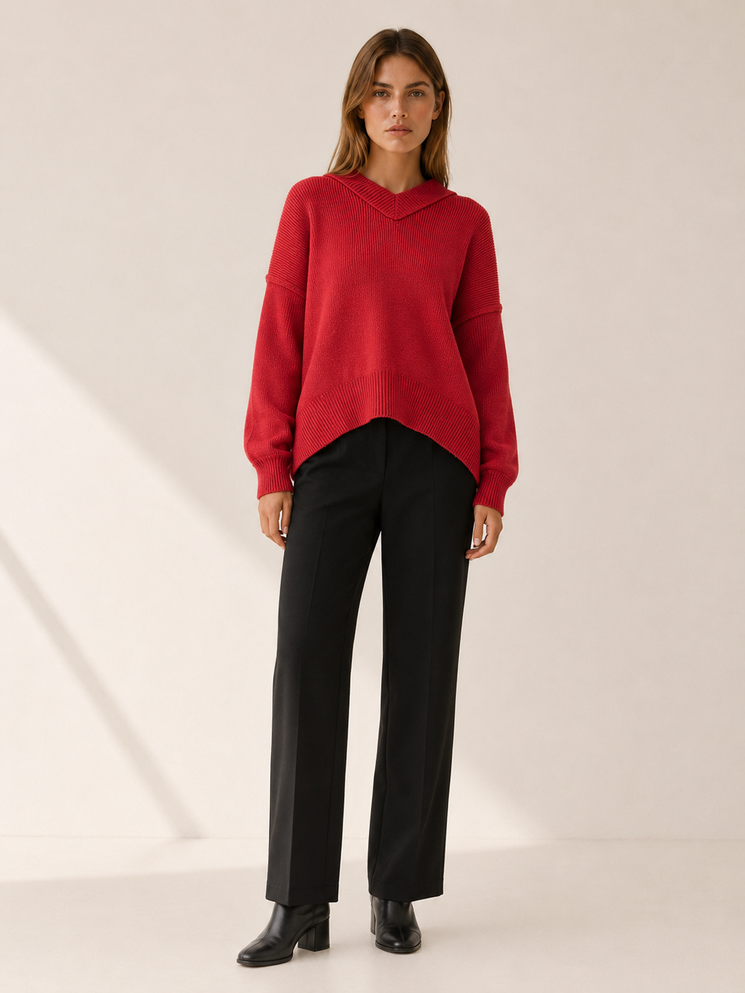 Rowena | V-Neck Jumper with Oversized Fit and Balloon Sleeves