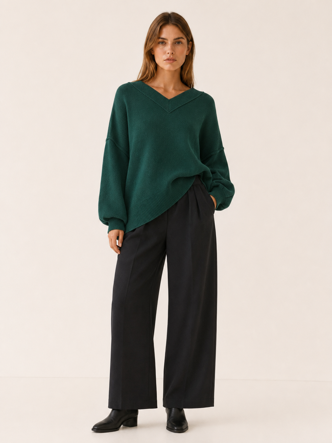 Rowena | V-Neck Jumper with Oversized Fit and Balloon Sleeves