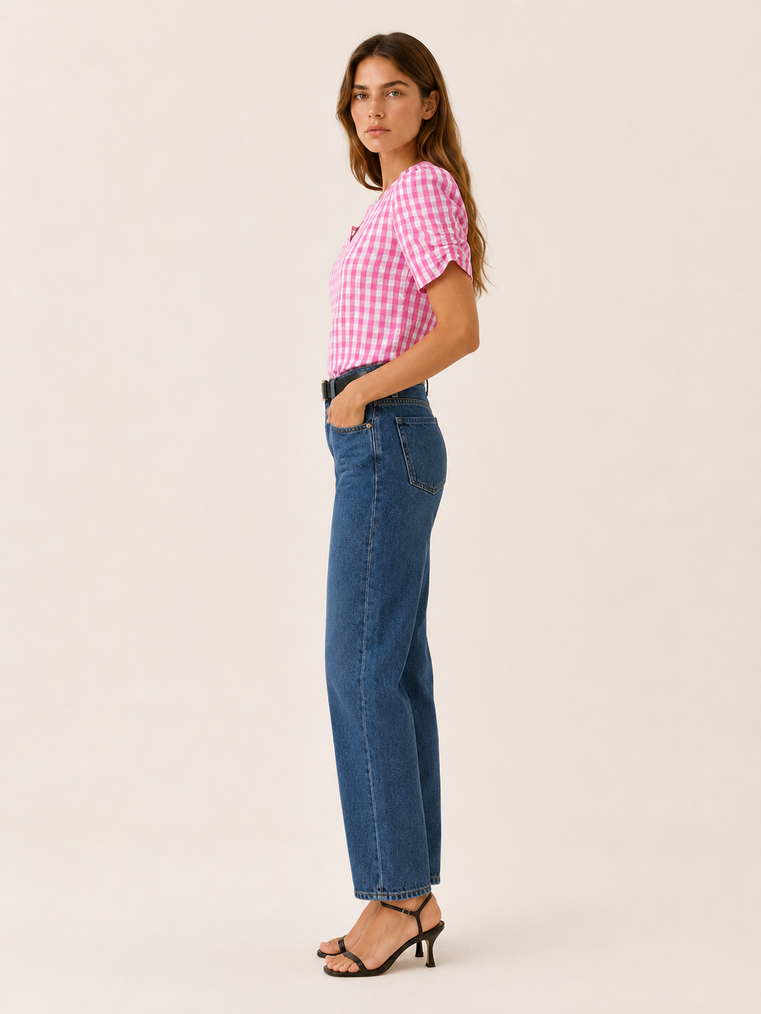 Ruelle | Gingham Blouse with Puff Sleeves
