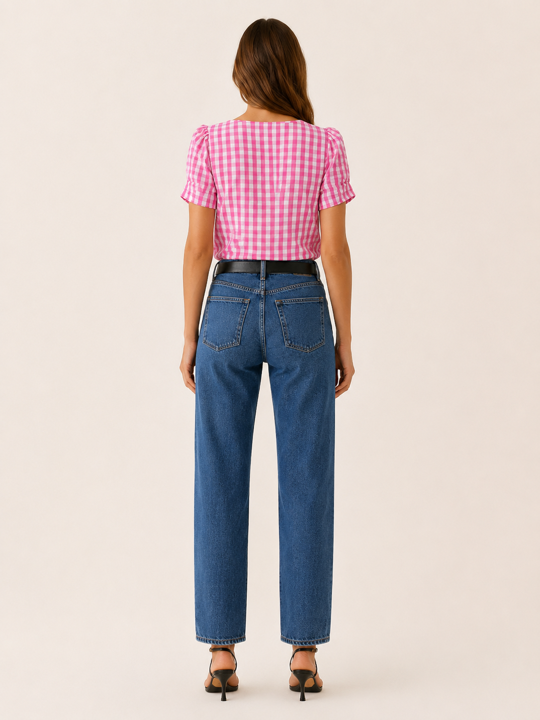 Ruelle | Gingham Blouse with Puff Sleeves