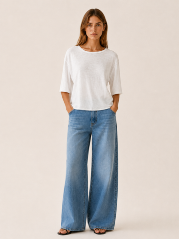 Rylissa | Linen-Blend Top with Back Buttons