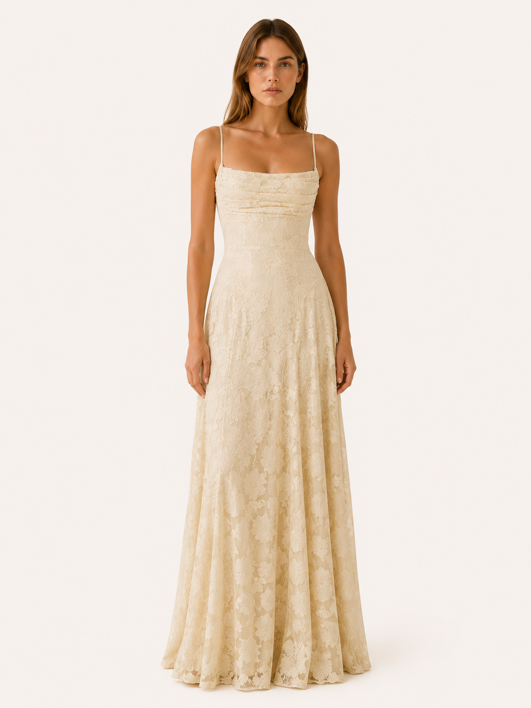 Sabine | Floral Lace Maxi Dress with Square Neckline
