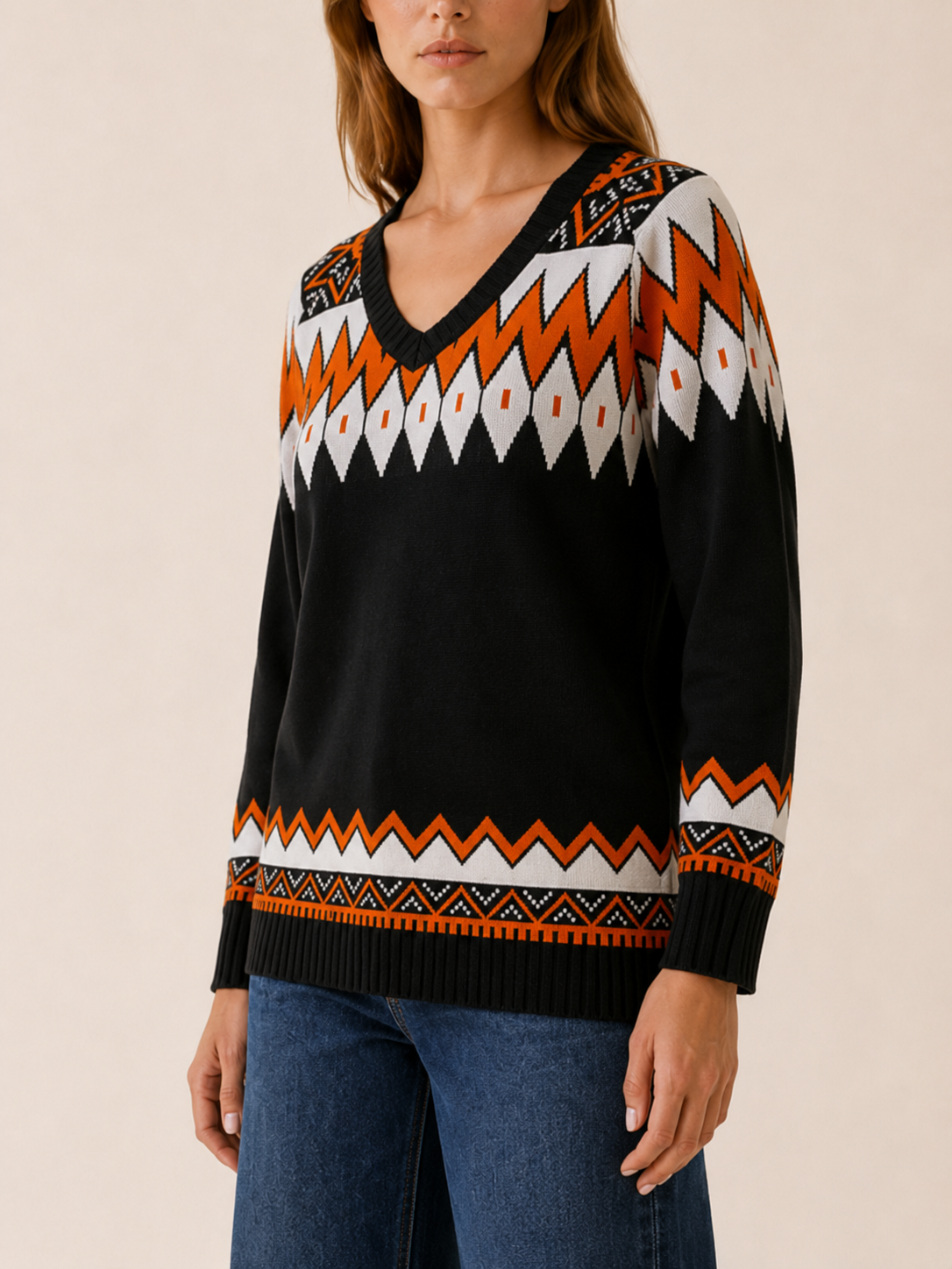 Sabriel | V-Neck Jumper with Geometric Pattern