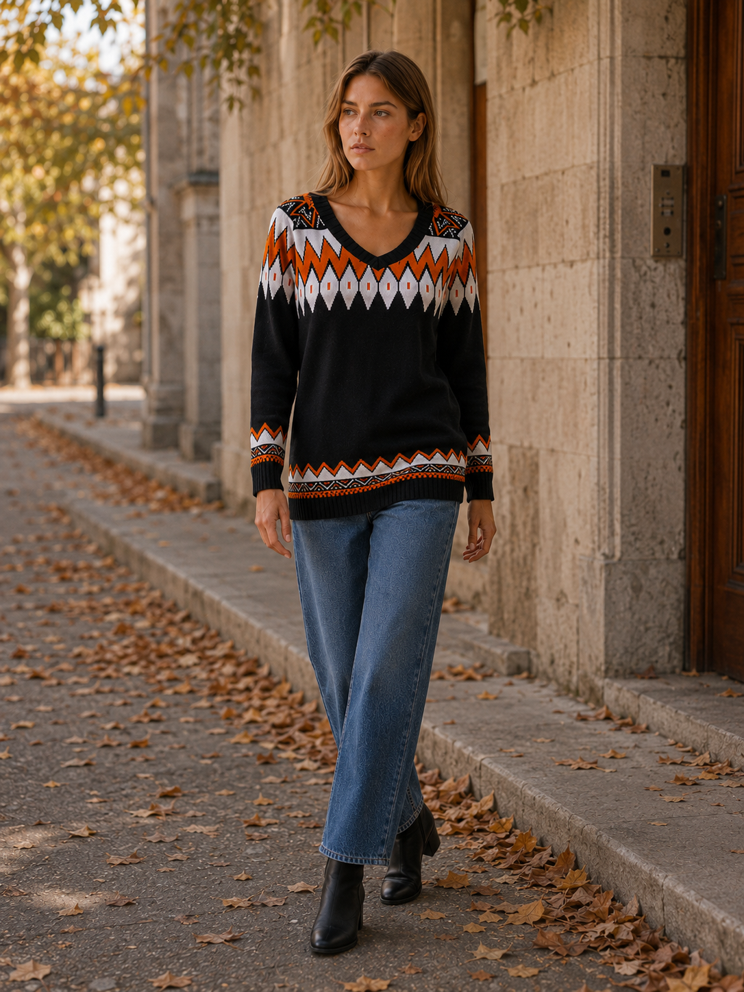 Sabriel | V-Neck Jumper with Geometric Pattern