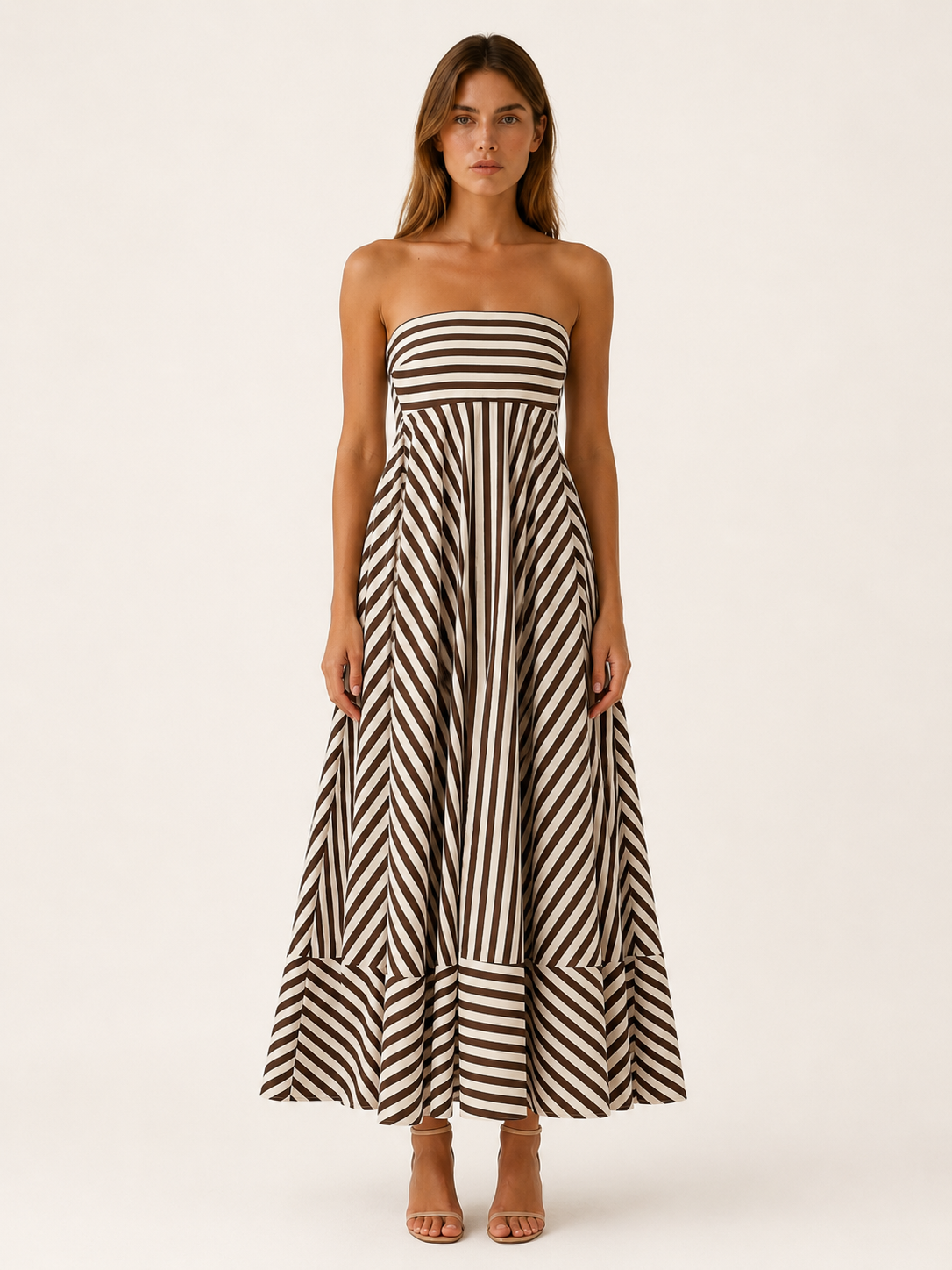 Saffron | Striped Maxi Dress with Strapless Bodice Cotton Summer Dress