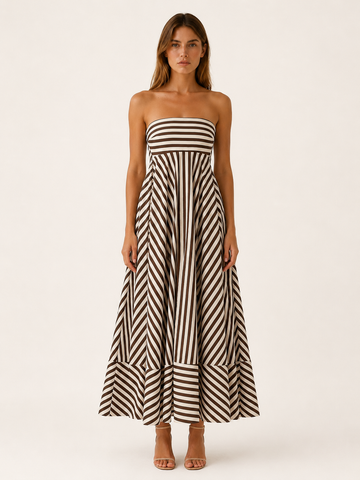 Saffron | Striped Maxi Dress with Strapless Bodice Cotton Summer Dress