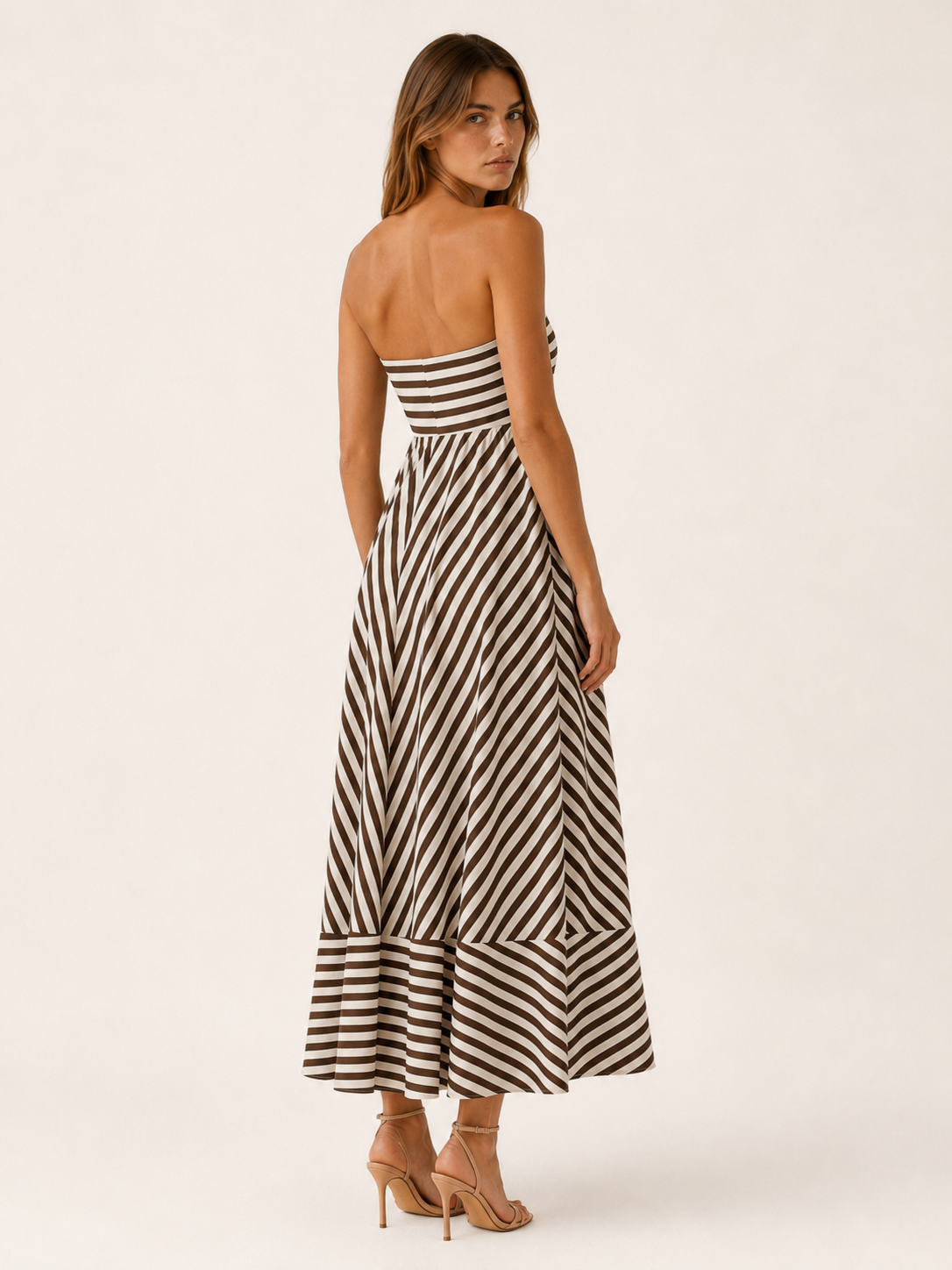 Saffron | Striped Maxi Dress with Strapless Bodice Cotton Summer Dress