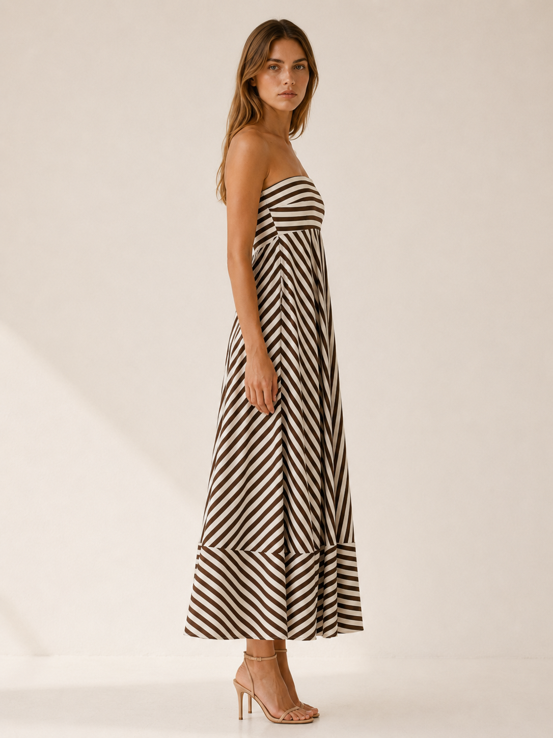 Saffron | Striped Maxi Dress with Strapless Bodice Cotton Summer Dress