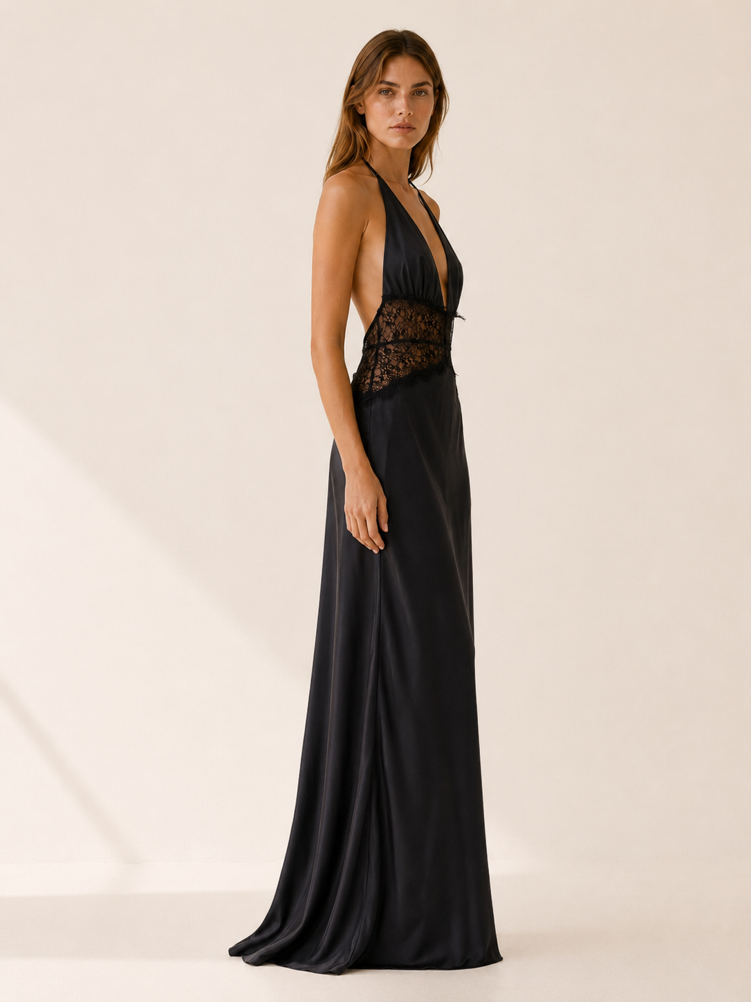 Saira | Halter Neck Maxi Dress with Lace Waist Detail