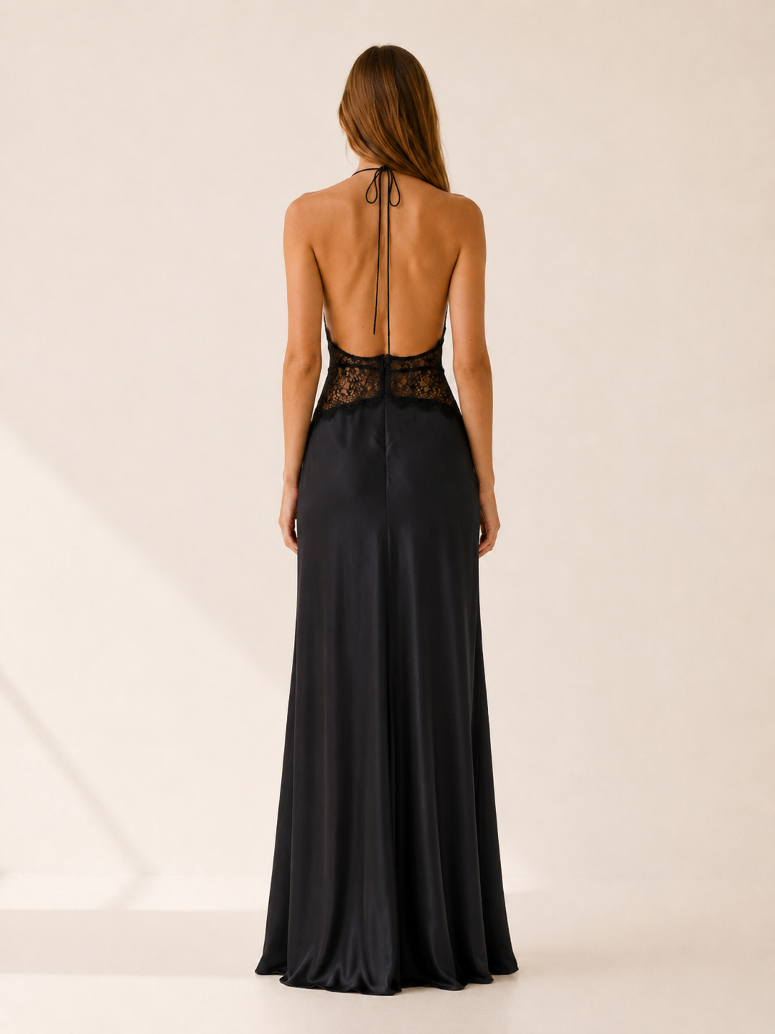 Saira | Halter Neck Maxi Dress with Lace Waist Detail