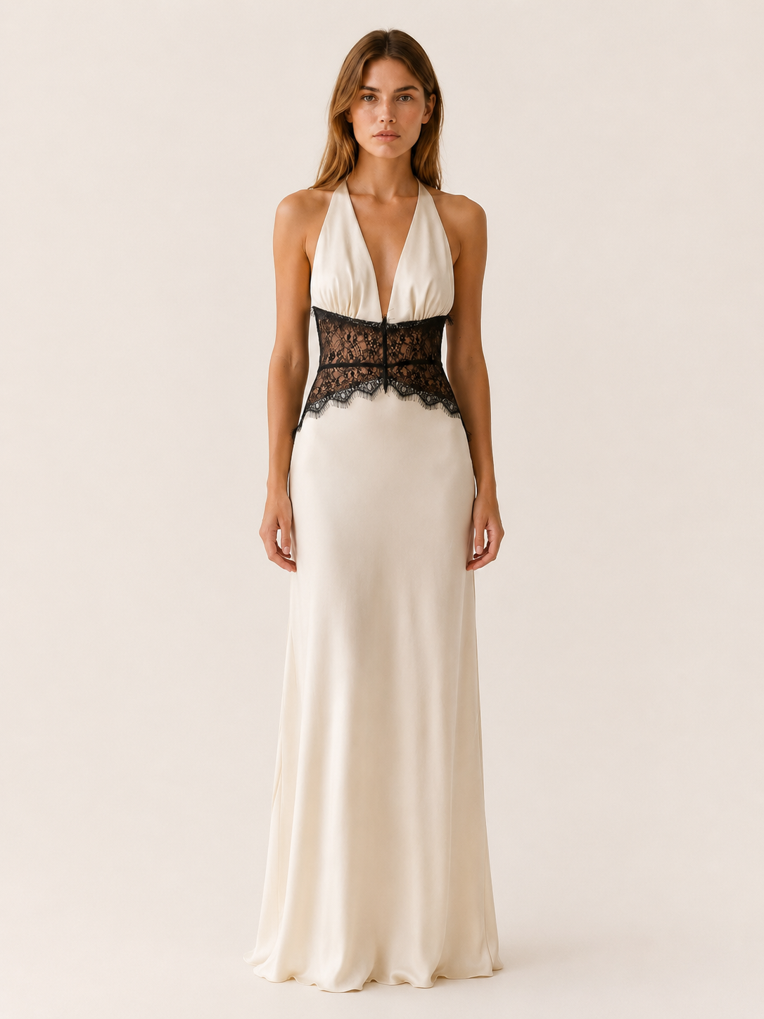 Saira | Halter Neck Maxi Dress with Lace Waist Detail
