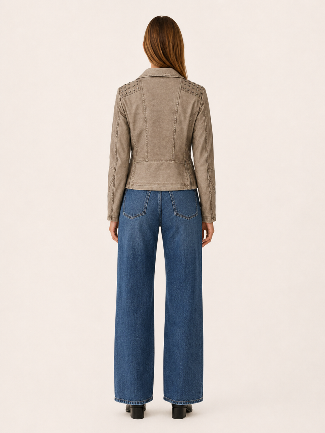 Selene | Biker Jacket with Studded Shoulders and Asymmetric Zip