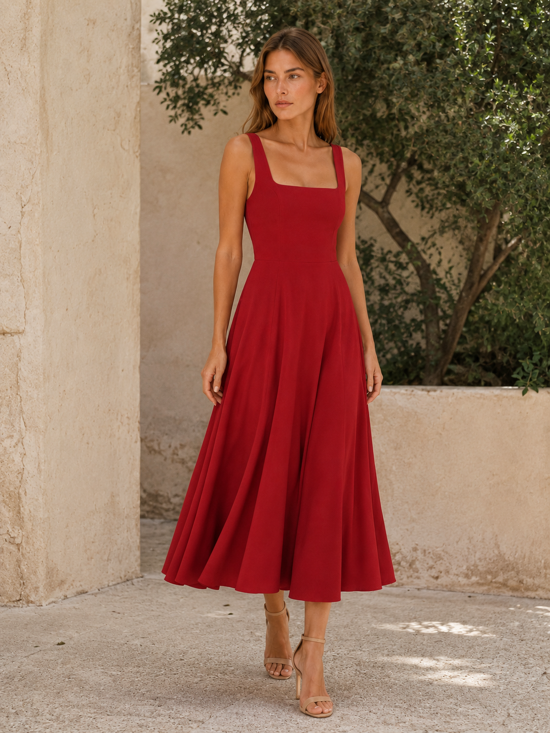 midi dress wide straps Oliphant Leela Sky Wide Strap Smocked Midi Dress Leela Sky / XS