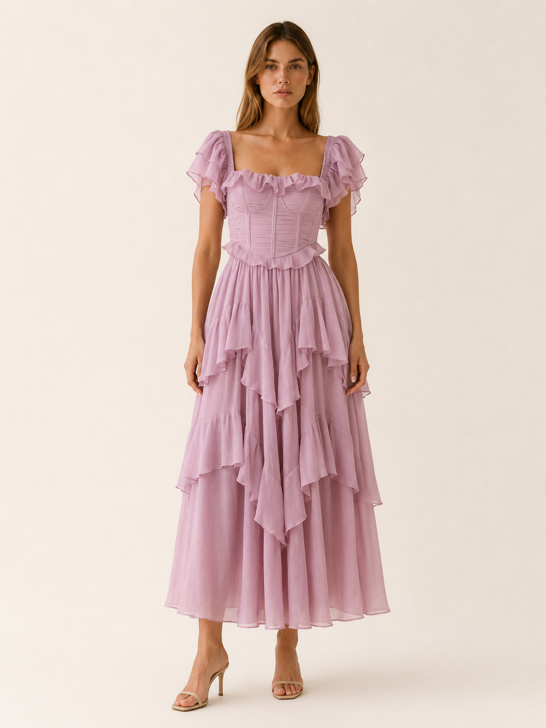 Senovi | Chiffon Co-ord Set with Corset Top and Tiered Skirt