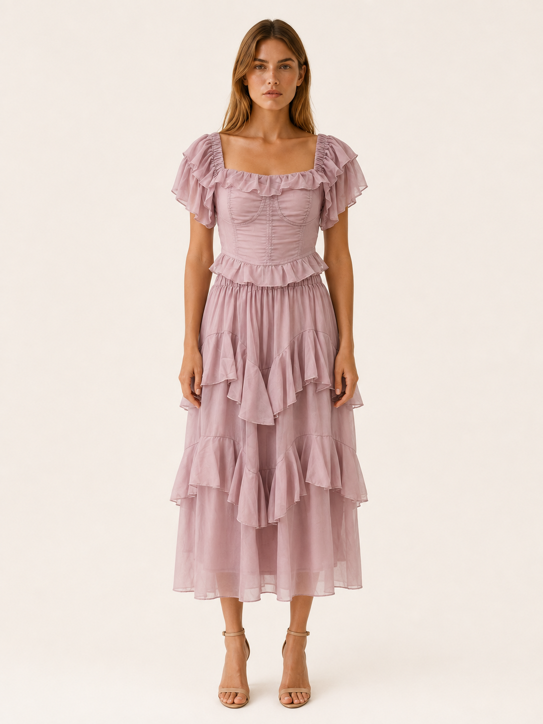 Senovi | Chiffon Co-ord Set with Corset Top and Tiered Skirt