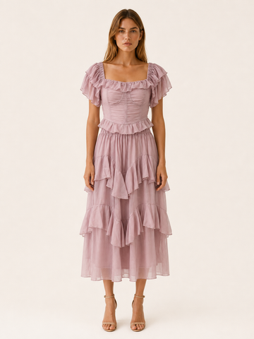 Senovi | Chiffon Co-ord Set with Corset Top and Tiered Skirt