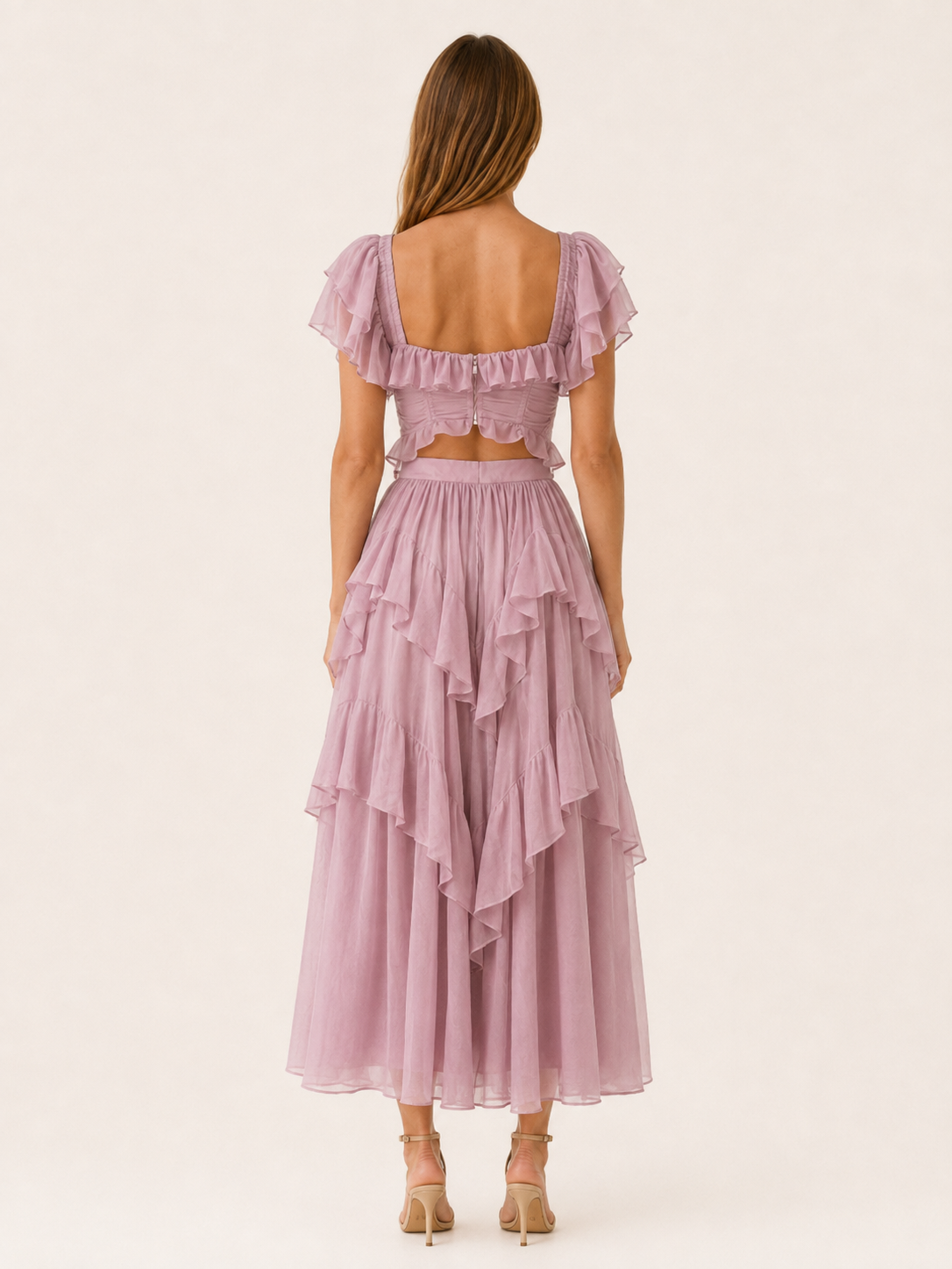 Senovi | Chiffon Co-ord Set with Corset Top and Tiered Skirt