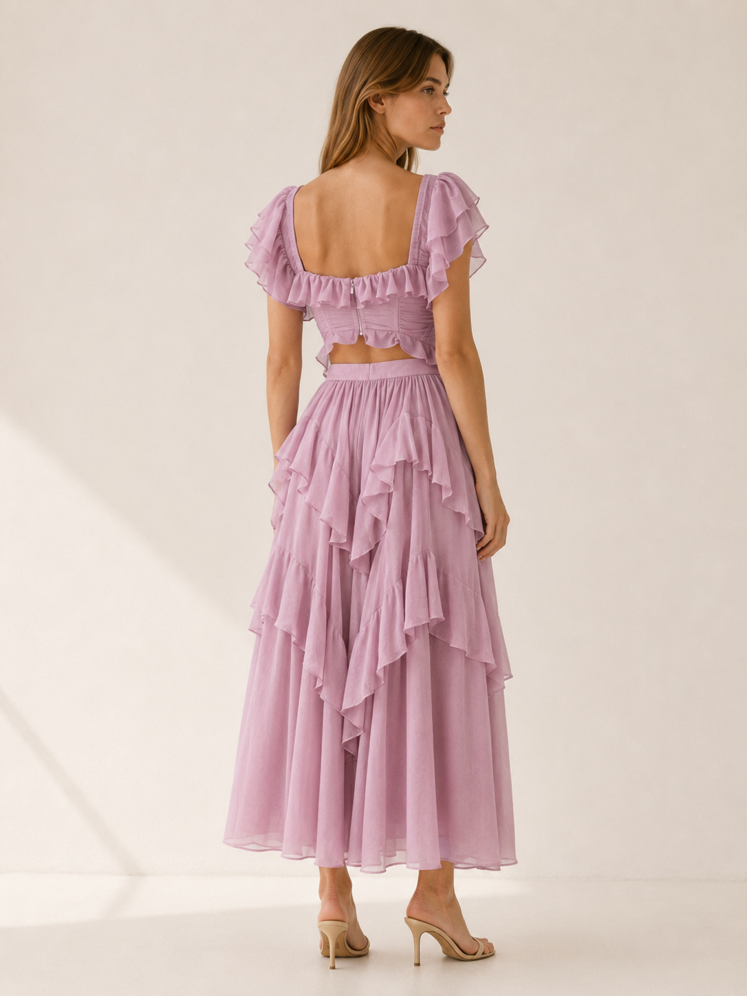 Senovi | Chiffon Co-ord Set with Corset Top and Tiered Skirt